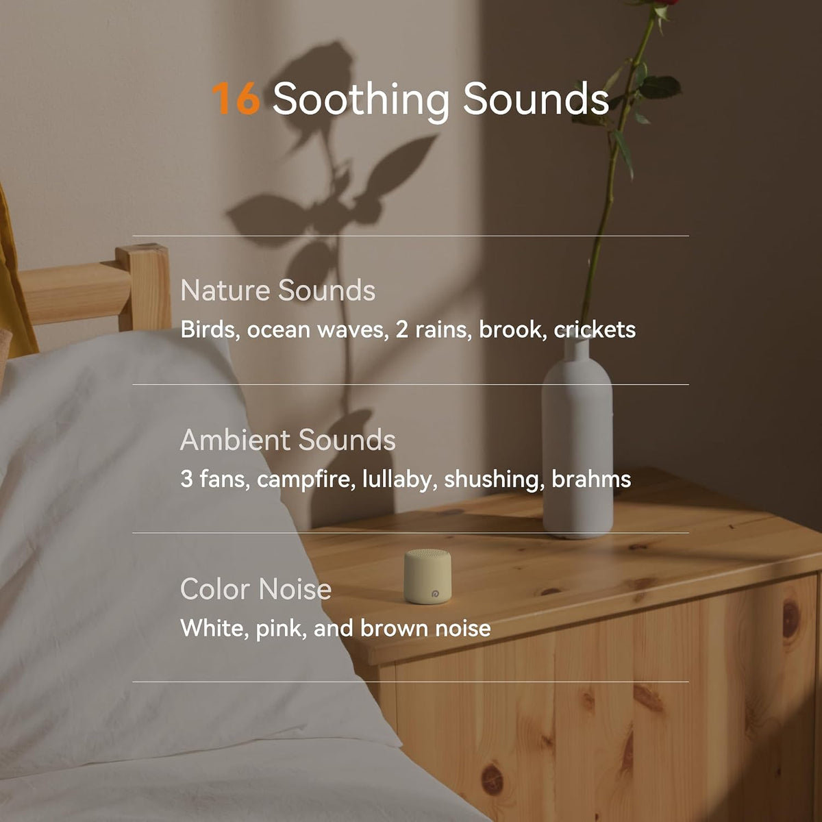 Travel White Noise Machine - Portable Sound Machine for Baby Adults, Travel Sound Machine for Sleep, 16 Nature Sound, Timer, White Noise Machine for Sleeping Gift, Butter