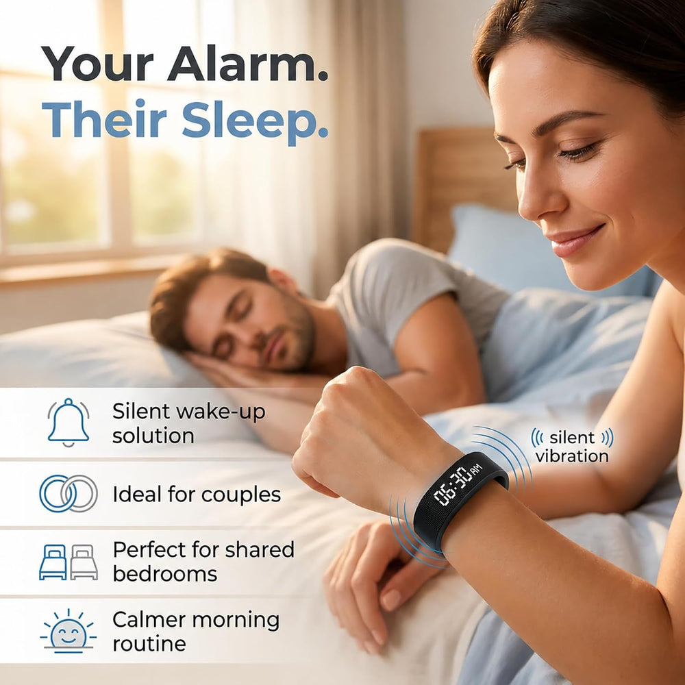 Vibrating Alarm Wristband Clock for Heavy Sleepers Wake Band Wrist Watch Silent Vibration Bracelet Loud Adults Strike Deaf People Despertar with That Won'T Partner Extremely Deep (Black)