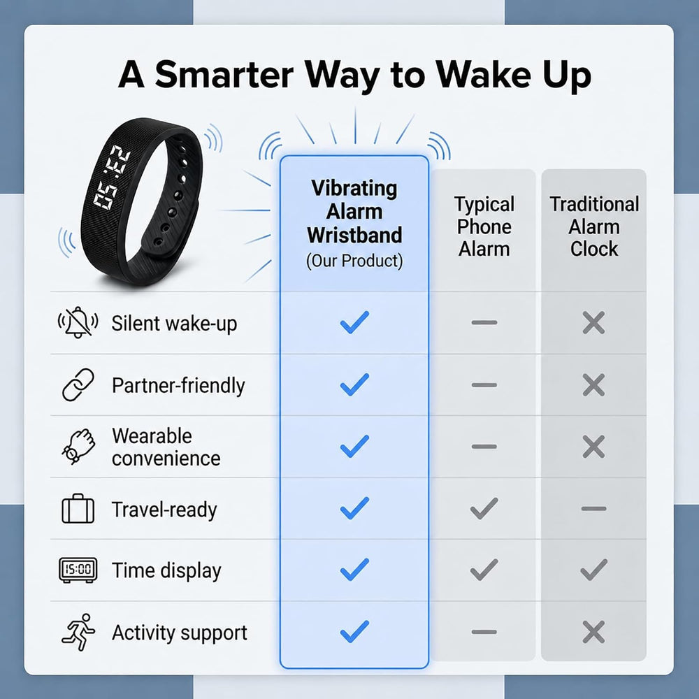 Vibrating Alarm Wristband Clock for Heavy Sleepers Wake Band Wrist Watch Silent Vibration Bracelet Loud Adults Strike Deaf People Despertar with That Won'T Partner Extremely Deep (Black)